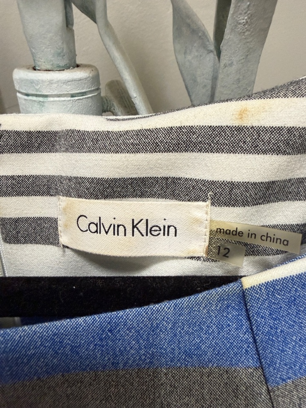 Calvin Klein Blue, Gray and White Striped Midi Sheath Dress - Picture 2 of 4